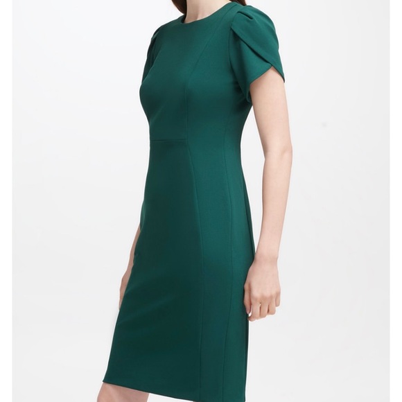 NWT! Green Puff-Sleeve Calvin Klein Sheath Dress - Picture 6 of 8